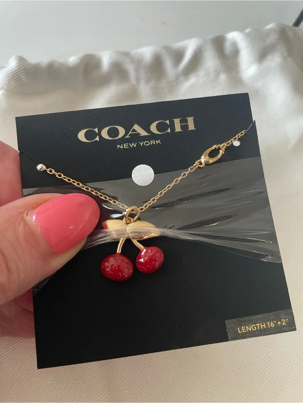 Coach Gold-Tone Cherry Pendant Necklace with Red Enamel Cherries